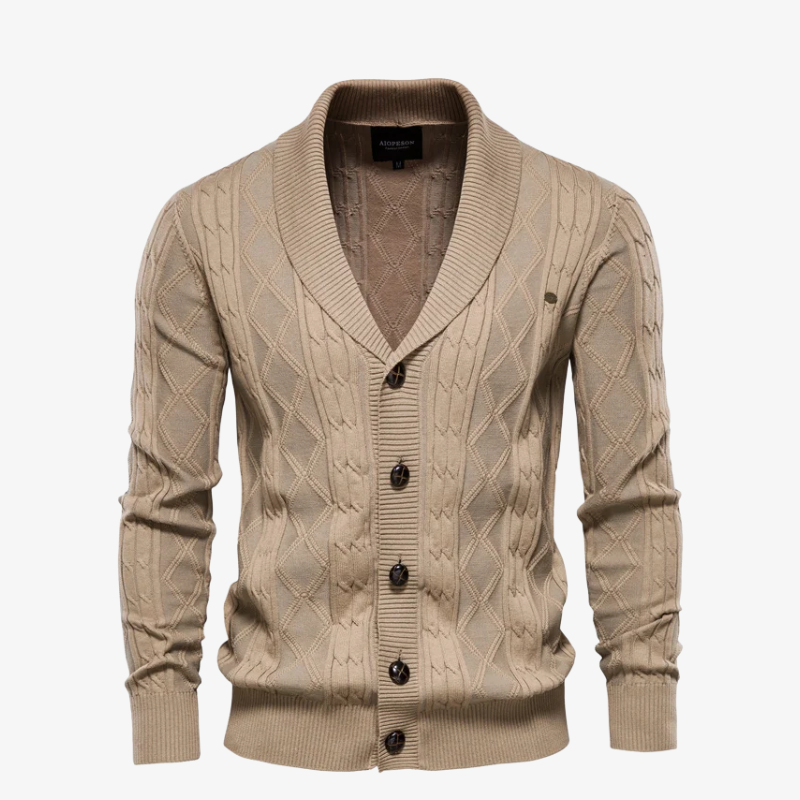 The Hudson Shawl Collar Cable-Knit Cardigan