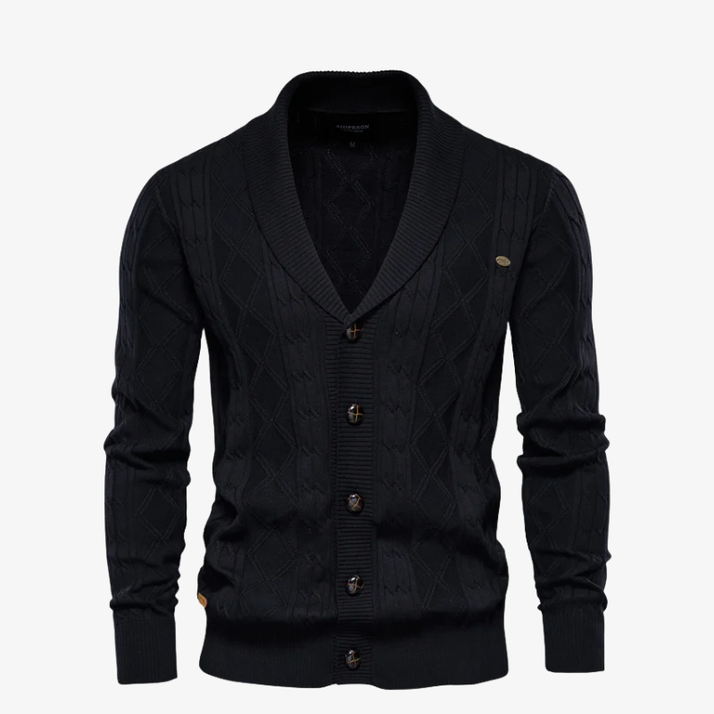 The Hudson Shawl Collar Cable-Knit Cardigan