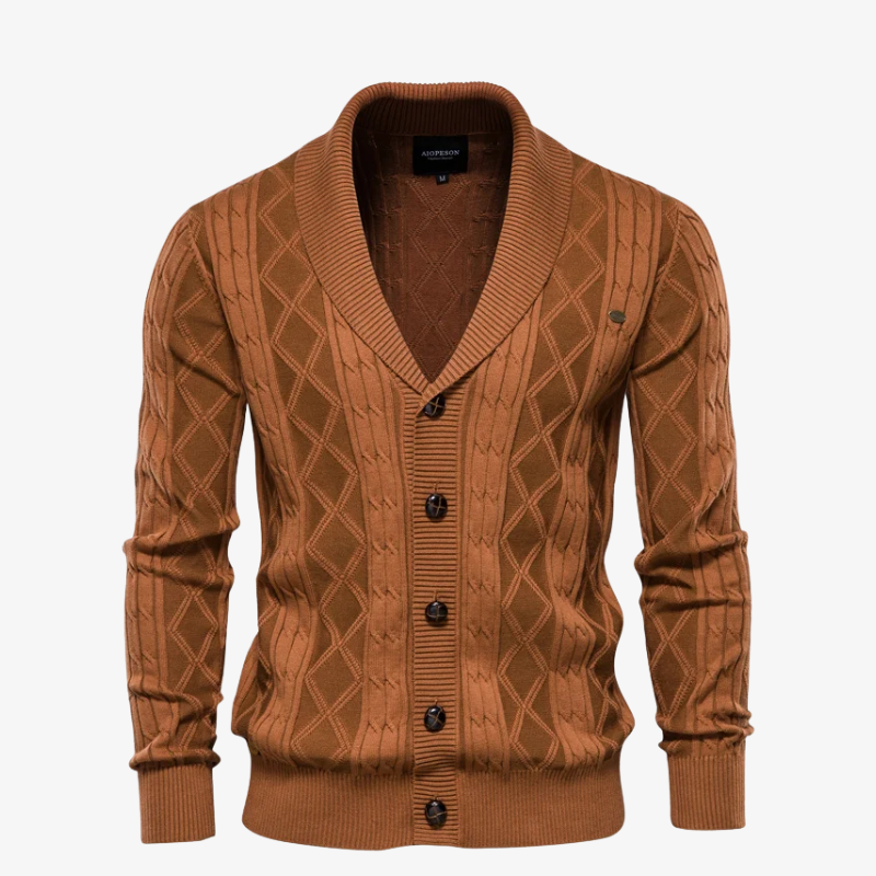 The Hudson Shawl Collar Cable-Knit Cardigan