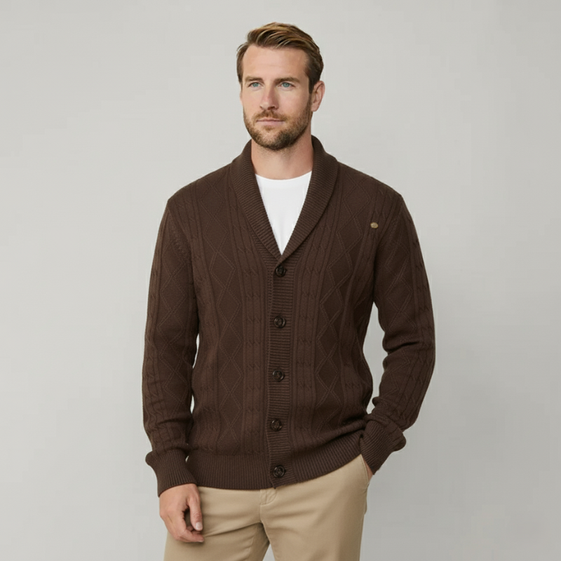 The Hudson Shawl Collar Cable-Knit Cardigan