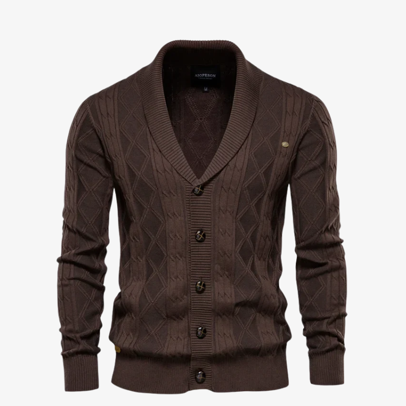 The Hudson Shawl Collar Cable-Knit Cardigan