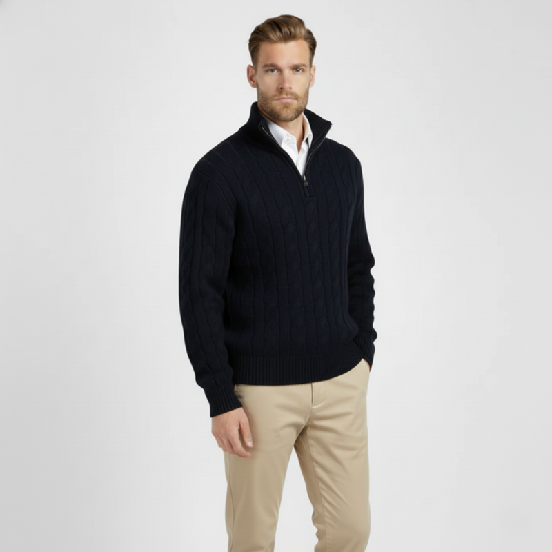 The Greenwich Quarter-Zip Cable Knit Sweater