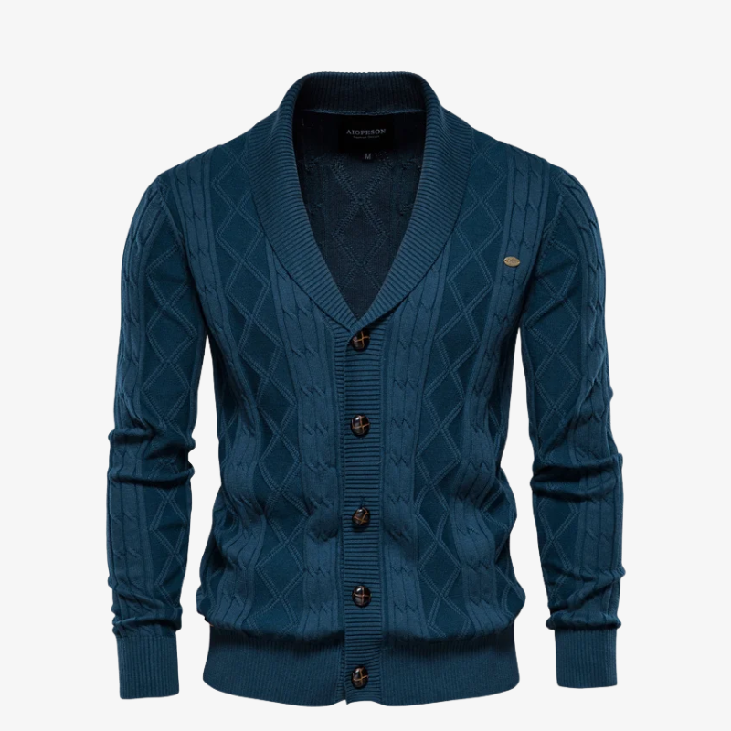 The Hudson Shawl Collar Cable-Knit Cardigan