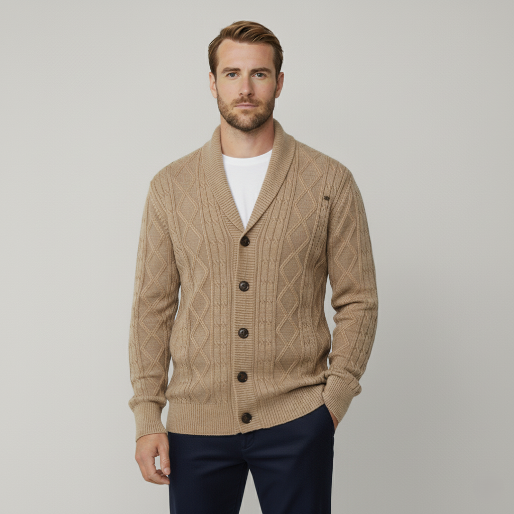 The Hudson Shawl Collar Cable-Knit Cardigan